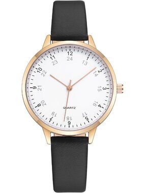 Women's Black And White Analog Case Quartz Leather Mesh Strap Round Wrist Watch